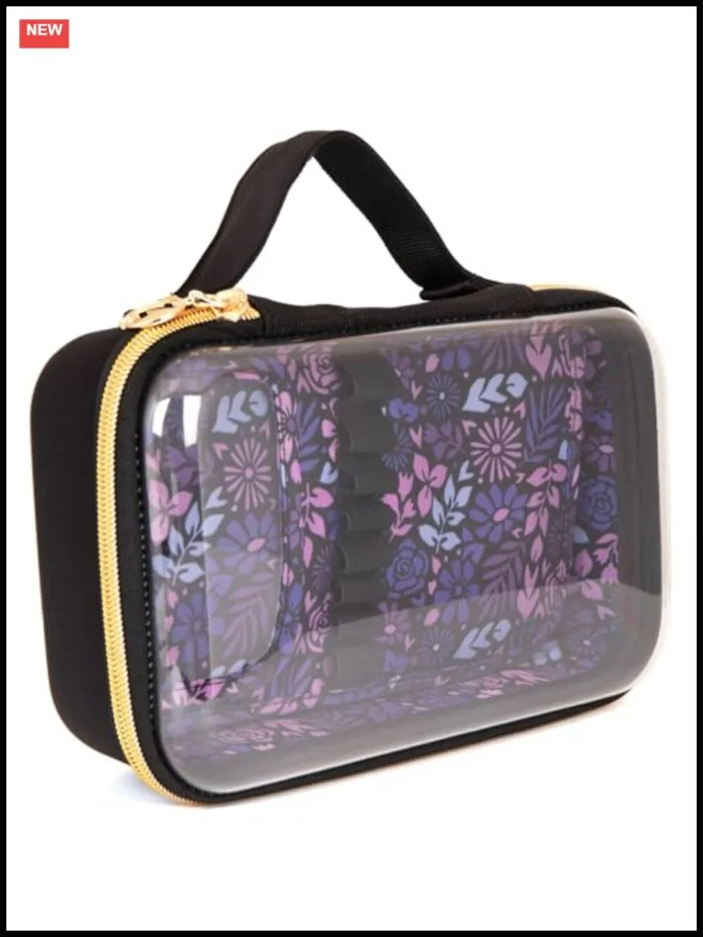 Clear Top Makeup Bag Travel Case with Elastic Brush Slots EVA Hard Shell